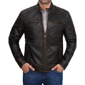 Blousons en cuir véritable de haute qualité, style streetwear tendance, vente en gros, blouson de motard en cuir pour homme - Product Image 4