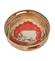 SALEEM INTERNATIONAL Plateau Pichwai en Argent Allemand Style Art Déco Motif Paon, Ensemble Cadeau pour Diwali et Ramadan, Artisanat Métallique