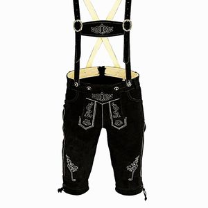 Lederhosen bavaroises pour hommes, faites à la main, en laine, motif droit brodé, cuir authentique noir, tailles européennes 46 à 62 - Product Image 1