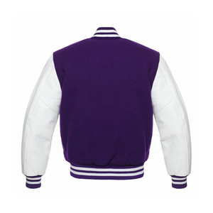 Purple Varsity <b>Jacket</b> With <b>White</b> Sleeves Turn-down Collar Button Closure Preppy Style Regular Fit Autumn Wear - Product Image 2