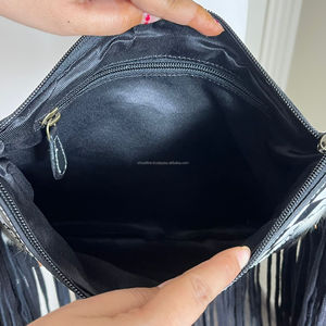 2025 New Fashionable <b>Black</b> & <b>White</b> Checkered Tooled Leather Fringe Crossbody Bag for Women's Genuine Cowhide Shoulder Handbags - Product Image 6