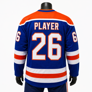 Maillots de hockey personnalisés en gros pour hommes, style professionnel, maille respirante, bleu roi, orange, uniforme d'équipe OEM - Product Image 4