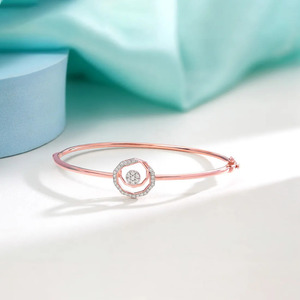 Hinged Openwork Heart Motif Diamond <b>Bangle</b> <b>Bracelet</b> - Product Image 3
