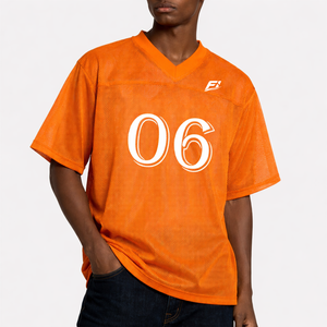 Maillot de football américain personnalisé en maille orange à faible MOQ, unisexe, respirant, en polyester, col en V, uniforme de sport, fournisseur OEM en gros - Product Image 1