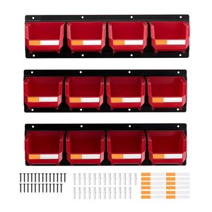 Contenitori di Plastica da Parete, 12 Unità con 3 Guide Metalliche, Contenitori Impilabili Sospesi con Viti, Dadi e Bulloni Inclusi - Product Image 1