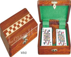 Handmade Solid Wood Eco-Friendly Card Box Inlaid Checkerboard Design <b>Green</b> Felt Interior Polished Finish Rectangle Shape Antique - Product Image 4