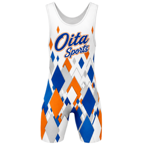 <b>Men</b> White Blue Orange Sublimated <b>Wrestling</b> <b>Singlet</b> Polyester Athletic Sportswear Team Uniform Training Match Performance Apparel - Product Image 2