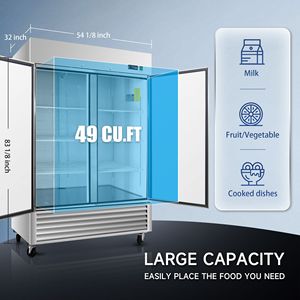 Refrigerador Comercial de Acero Inoxidable de 54 Pulgadas, Capacidad de Almacenamiento de 49 Pies Cúbicos, 2 Puertas Sólidas, Refrigerador Vertical, Equipo de Cocina - Product Image 2