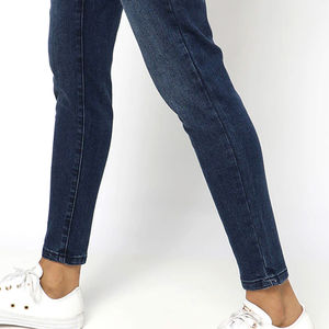 Jean en denim taille haute skinny pour femme grande taille, délavage foncé, longueur complète, style décontracté, mélange coton élasthanne - Product Image 5