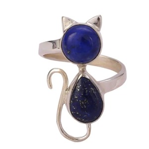 Lapis Lazuli <b>Ring</b> 925 Sterling Silver Handmade Boho Statement Promise Jewelry for Women Natural Round & Pear Shape Gemstone - Product Image 1