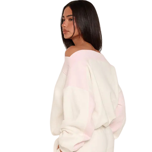 Ensemble de survêtement décontracté deux pièces pour femme, sweat-shirt à épaules dénudées et pantalon en molleton, coupe ample, taille élastique, jambe large, tenue de sport - Product Image 4