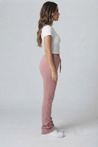 Pantalones de chándal apilados de cintura alta para mujer, joggers de forro polar grueso y cálido para mujer - Product Image 3