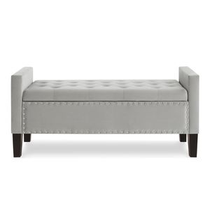Banco de Almacenamiento Tapizado en Gris con Botones y Adornos de Tachuelas, Acolchado Suave, para Entrada, Sala de Estar o Dormitorio, con Reposabrazos - Product Image 3