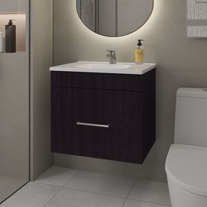 Mobile Bagno Sospeso Wengue con Un Cassetto e Lavabo Serie Elegant Story - Product Image 1