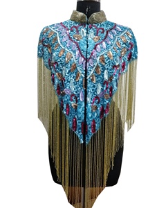 Women's Plus Size Multi Shiny <b>Sequined</b> Beaded Embroidery Handmade Short Cape Nightclub Fringe Bespoke Sexy Vintage Breathable - Product Image 1