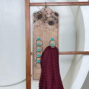 Porte-écharpe en cuir de vache fait main personnalisé, organisateur suspendu multi-anneaux pour placard, garde-robe, rangement, design décoratif - Product Image 4