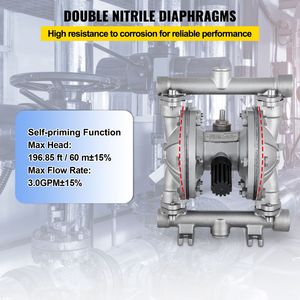 Pompa a Doppia Membrana Pneumatica in Acciaio Inox, 8.8 GPM Max 120PSI, con Membrana in PTFE, Ingresso e Uscita da 1/2 Pollice, Componenti Pneumatici - Product Image 4