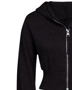 Sudadera con capucha negra para mujer, corte ajustado, manga larga, forro polar de algodón, estilo casual urbano, con cremallera, logotipo personalizado, fábrica ODM - Product Image 3