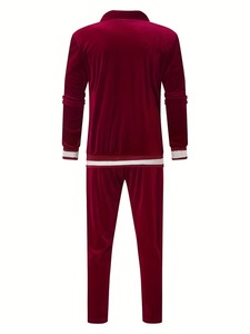 Women Pink <b>Velvet</b> Tracksuit Set Full Zip Jogging Suit <b>Jacket</b> Pants Solid Color Casual Sportswear Turn-down Collar Long Sleeve - Product Image 4