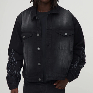 แจ็คเก็ตยีนส์สั่งทำพิเศษ แจ็คเก็ตปักลาย แจ็คเก็ตยีนส์สีน้ำเงินลำลอง สำหรับแบรนด์บูติกในสหรัฐอเมริกา - Product Image 1