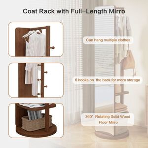 Large Full-Length Mirror 65.7*17.7in Solid Wood + Rubber Wood + Glass for Whole Body Viewing-Coat Racks - Product Image 6