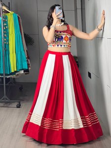 Indian Traditional Embossed Gota Patti Pure Rayon Cotton Slim Fit Floor-Length Navratri Lehenga Choli <b>Set</b> for Women - Product Image 4