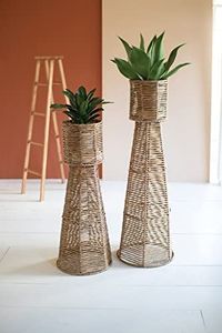 Vase décoratif haut en rotin tressé à la main, écologique et durable, style rustique contemporain, pour extérieur, support de plante, arrangement floral de mariage - Product Image 3