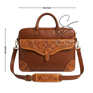 Maletín de Cuero de Alta Calidad 2026 con Diseño Floral, Bolsa para Portátil con Correa Ajustable, Bolsos de Mensajero Unisex para Negocios y Trabajo - Product Image 3