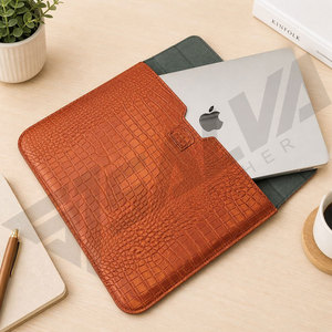 Funda Protectora para Portátil de Lujo con Patrón de Cocodrilo Marrón, Color Sólido, para Computadoras de 13, 14 y 15 Pulgadas - Product Image 4