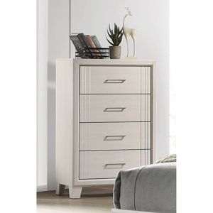 Comodino Contemporaneo in Legno con 4 Cassetti, 1 Pezzo, Bianco/Beige, Cassettiera Contemporanea a Quattro Cassetti, Mobile Contenitore - Product Image 2