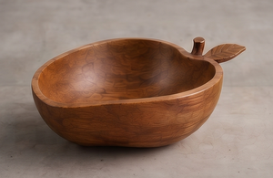 Plato de Madera de Nogal con Forma de Manzana Tallada, Tallo y Hoja Tallados, Tazón para Servir de Madera de Mango, Novedad - Product Image 3