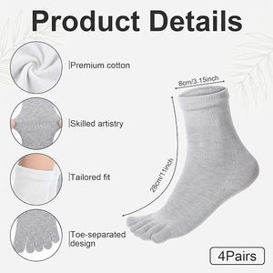 Custom Pickleball Basketball Five Toe Crew <b>Socks</b> Anti-bacterial Solid Color Breathable Cotton Knitted Cuff Logo Summer Daily - Product Image 2