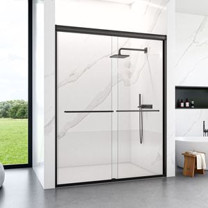 Porta Doccia Scorrevole Doppia Semi-Frameless 56''x60''x72'' con Vetro Temperato SGCC Spessore 6mm Finitura Opaca - Product Image 2