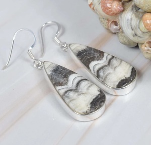 Pendientes de Aro de Plata de Ley 925 con Ágata Natural Bicolor, Hechos a Mano, con Piedras Preciosas, Joyería de Moda - Product Image 2