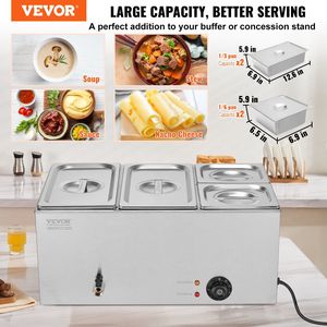 Mesa de Vapor Eléctrica Comercial de 16.4QT, 1200W, Baño María Profesional de Acero Inoxidable, Equipo para Calentar y Mantener Alimentos con 4 Recipientes - Product Image 2