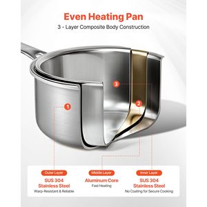 4 Qt in acciaio inox casseruola coperchio di vetro antiaderente piccola pentola di cottura manico ergonomico forno lavastoviglie Friendly cucina a induzione - Product Image 3