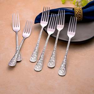 Lustre Bloom Mini Silver Metal <b>Forks</b> (Set of 6) Stainless Steel Mini Dinner Fruit Dessert <b>Forks</b> for Home and Restaurant Use - Product Image 2