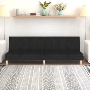 Sofá Cama Negro de 2 Plazas con Madera, Plástico y Espuma, Tela de Poliéster Negra, Duradero y Cómodo - Product Image 1