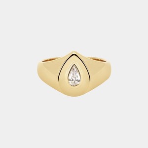 Bagues de signet personnalisées en or massif 10K 14K 18K avec diamant de laboratoire taille poire 0,20 ct certifié, serti clos, modernes et imposantes, pour le petit doigt - Product Image 1