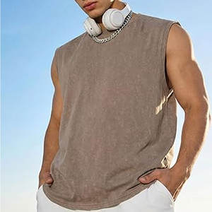 Débardeurs en coton pour hommes, décontractés, effet délavé, coupe ample, légers et respirants, pour l'entraînement et la plage en été - Product Image 2