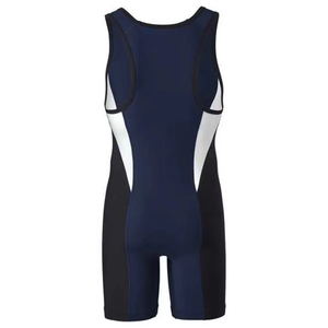 Combinaison de lutte pour hommes, bleu, blanc, noir, couleurs contrastées, spandex, nylon, respirante, séchage rapide, vêtements de sport pour adultes - Product Image 2