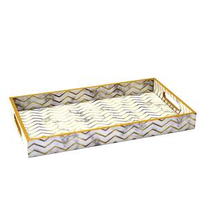 Premium Wooden Serving <b>Tray</b> White & Golden Finished Elegant Tableware <b>Tray</b> for Snacks Drinks Home Decor - Product Image 1