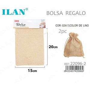 Sac cadeau en lin ILAN 15x20 cm couleur naturelle 2 pièces - Product Image 1