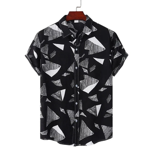 เสื้อฮาวายลายต่อผ้าสไตล์วินเทจสำหรับผู้ชาย สีสันสดใส พิมพ์ลายสี่เหลี่ยมสามมิติ แขนสั้น สวมใส่สบาย ติดกระดุม ทรงหลวม - Product Image 1