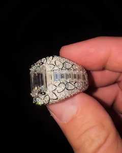 Anillo de Moissanita con Corte Esmeralda y Diamantes, Plata 925, Joyería Fina Estilo Hip Hop, Art Deco, Regalo para Amigos - Product Image 5