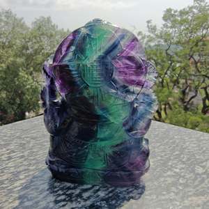 Statue de Ganesha sculptée à la main en fluorite arc-en-ciel, figurine de dieu à tête d'éléphant multicolore, décoration religieuse pour la maison - Product Image 6