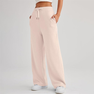 Pantalones de chándal de forro polar de pierna ancha para mujer, cintura media, informales, de algodón suave, cintura elástica, ajuste regular, de invierno, de secado rápido - Product Image 1