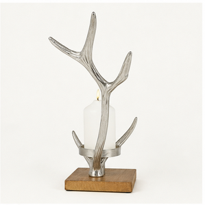 Luxury Handmade Aluminum Antler Pillar Candle Holder Set With Mango Wood Base Modern Rustic <b>Silver</b> Metal <b>Candlestick</b> Stand - Product Image 4