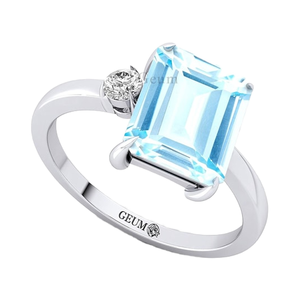 Anillo de piedras preciosas de Aguamarina azul con diamante Real VS 14K regalo de oro sólido amarillo para hermana anillo de bodas de Aguamarina de corte esmeralda - Product Image 1