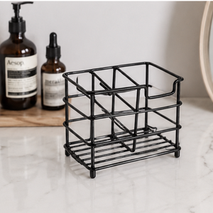 Minimalist Metal Storage Rack Rectangular Single Tier Standing Type for <b>Makeup</b> Brushes and Bottles Bathroom Use Durable Design - Product Image 2